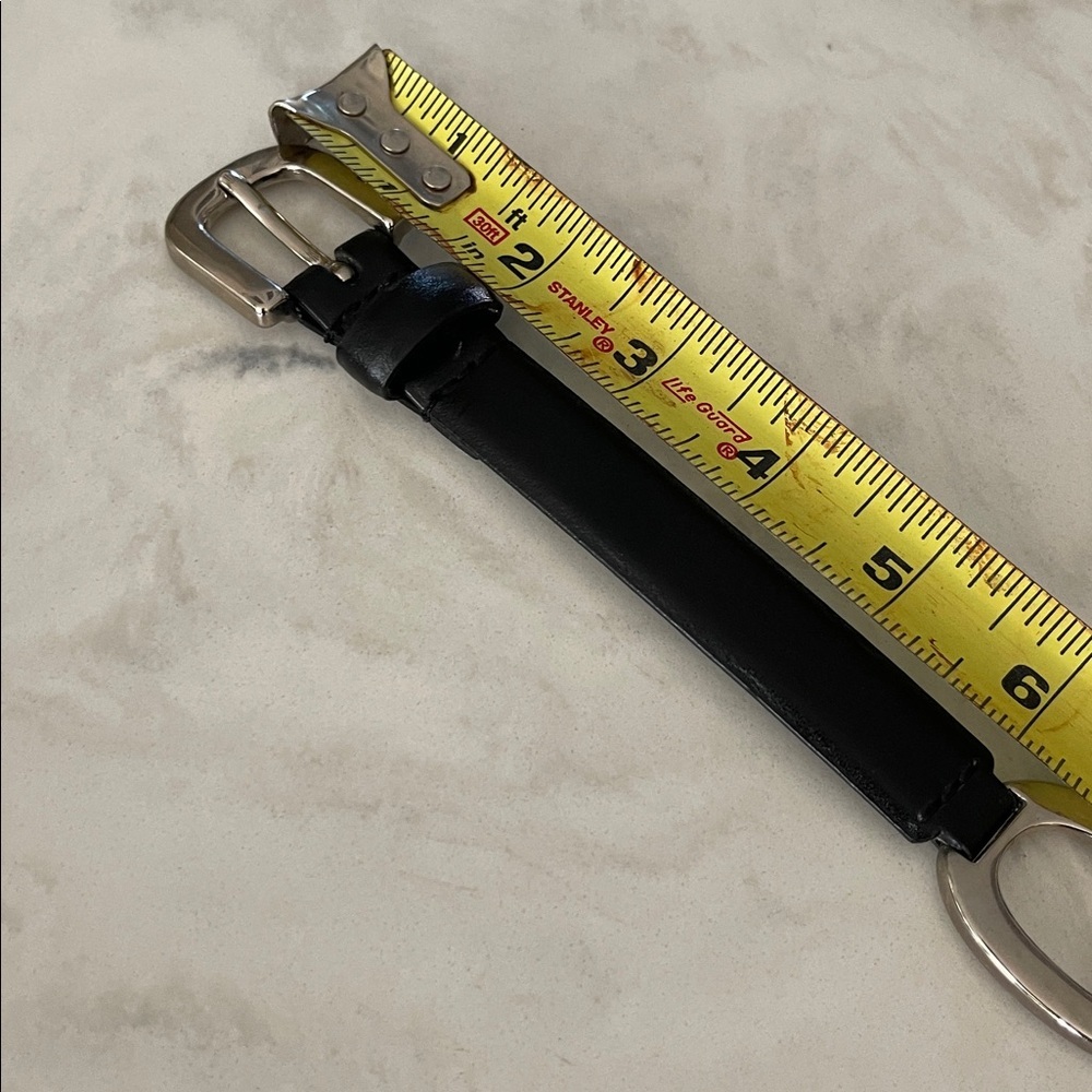 Amiee Lynn black leather belt silver tone oval links size M - Picture 13 of 17